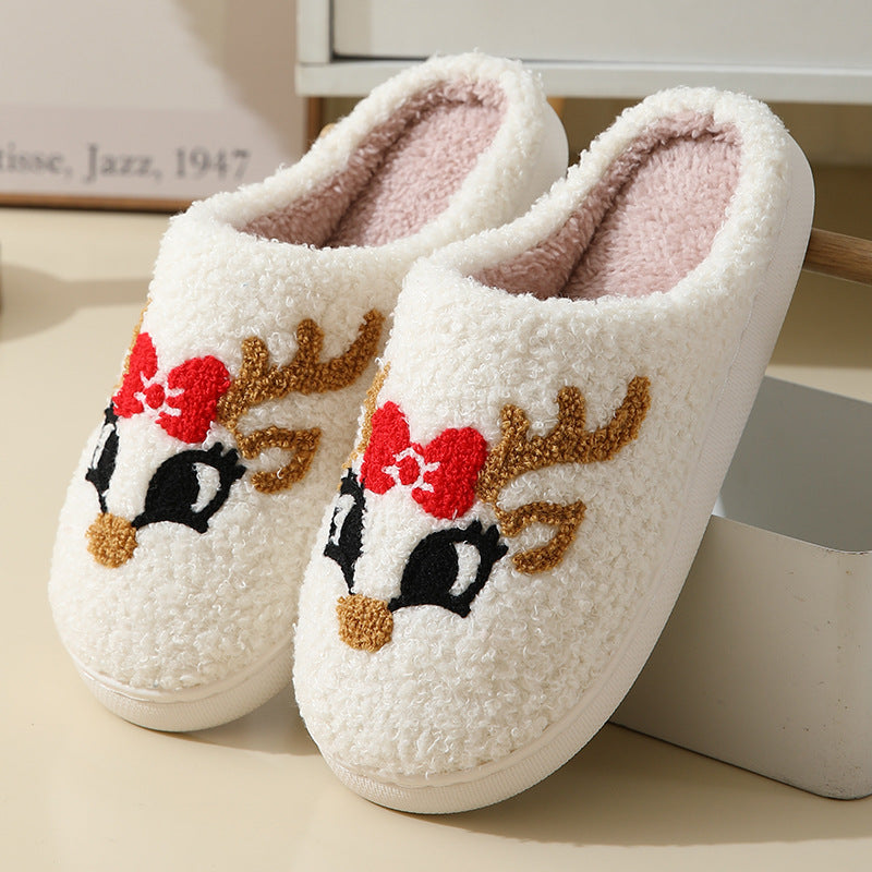 Christmas Santa Claus Home Slippers | Cute Cartoon Winter Warm Cotton Shoes | Unisex Furry Holiday Slippers for Couples | Non-Slip Plush Indoor Footwear