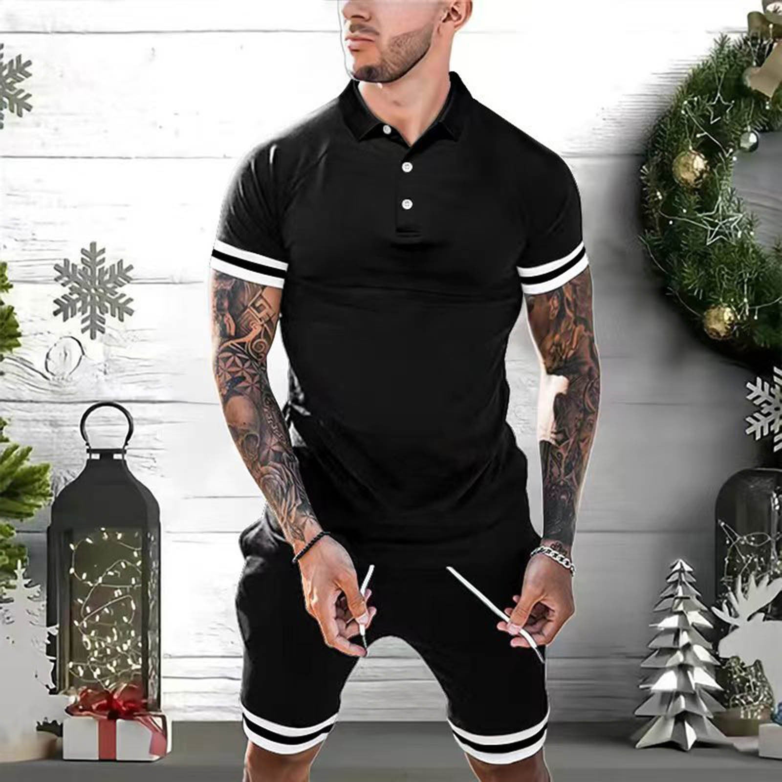 Men’s 2-Piece Fashion Polo & Shorts Set | High-Sense Summer Tracksuit Outfits | Trendy Minimalist Casual Short Sleeve Set | Luxury-Label Statuesque Radiant Activewear | 2026 High-Fashion Urban-Luxe Essential