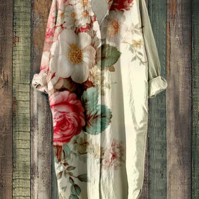 Women’s 3D Printed Fashionable Loose-Fit Lapel Dress | High-Sense Digital Print Evening Gown | Trendy Minimalist Artistic Silhouette Dress | Luxury-Label Statuesque Casual-Luxe Wear | 2026 High-Fashion Radiant Artistic Dress