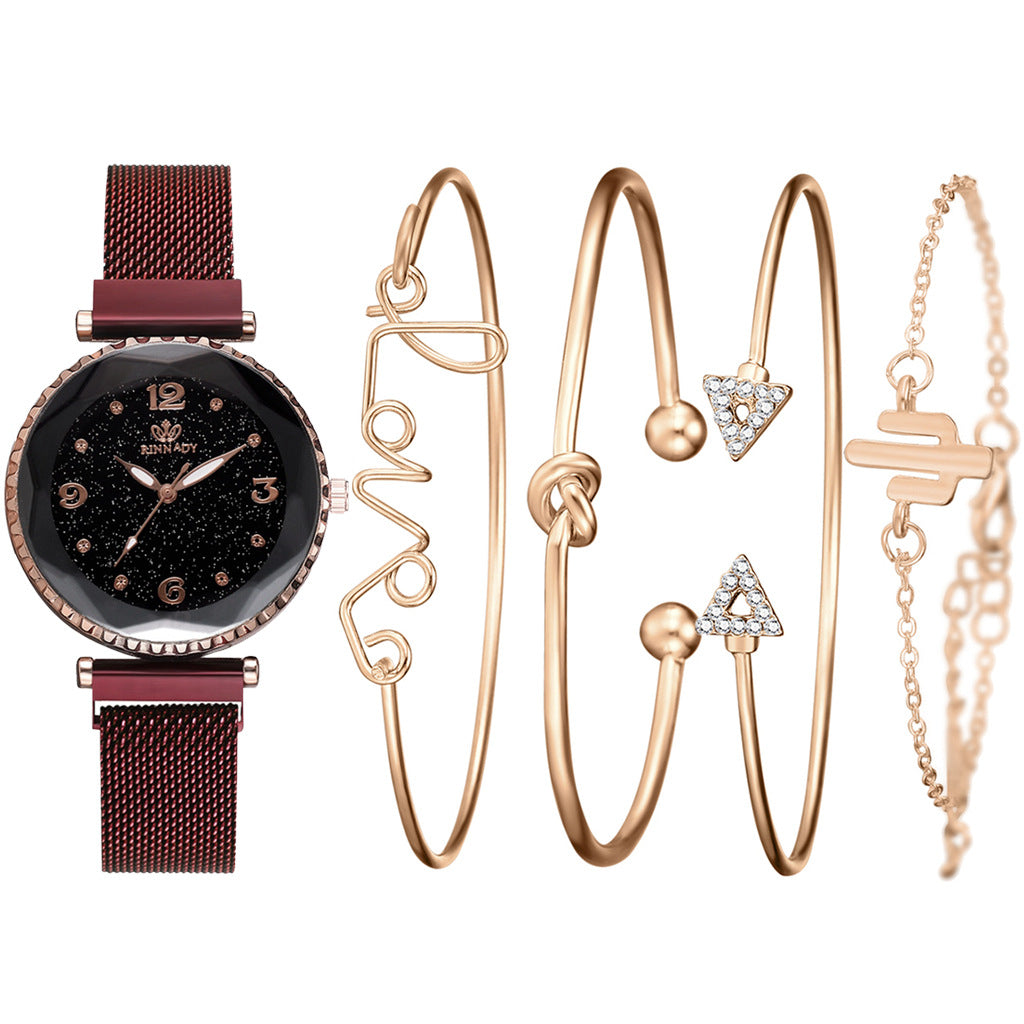 Women’s Starry Sky Magnetic Buckle Watch | Elegant Roman Numeral Bracelet Wristwatch | Modern Gradient Dial Fashion Clock | Trendy Mesh Band Magnetic Jewelry Watch | 2026 Minimalist Luxury Gift for Her