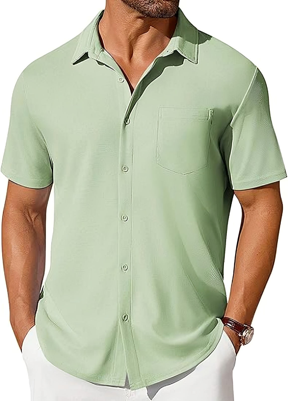 Men’s Short Sleeve Button-Up Shirt | Premium Wrinkle & Crease Resistant Fabric | Non-Iron Modern Business Casual Shirt | Travel-Friendly Lightweight Men's Summer Top