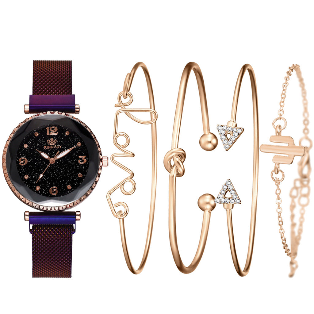 Women’s Starry Sky Magnetic Buckle Watch | Elegant Roman Numeral Bracelet Wristwatch | Modern Gradient Dial Fashion Clock | Trendy Mesh Band Magnetic Jewelry Watch | 2026 Minimalist Luxury Gift for Her