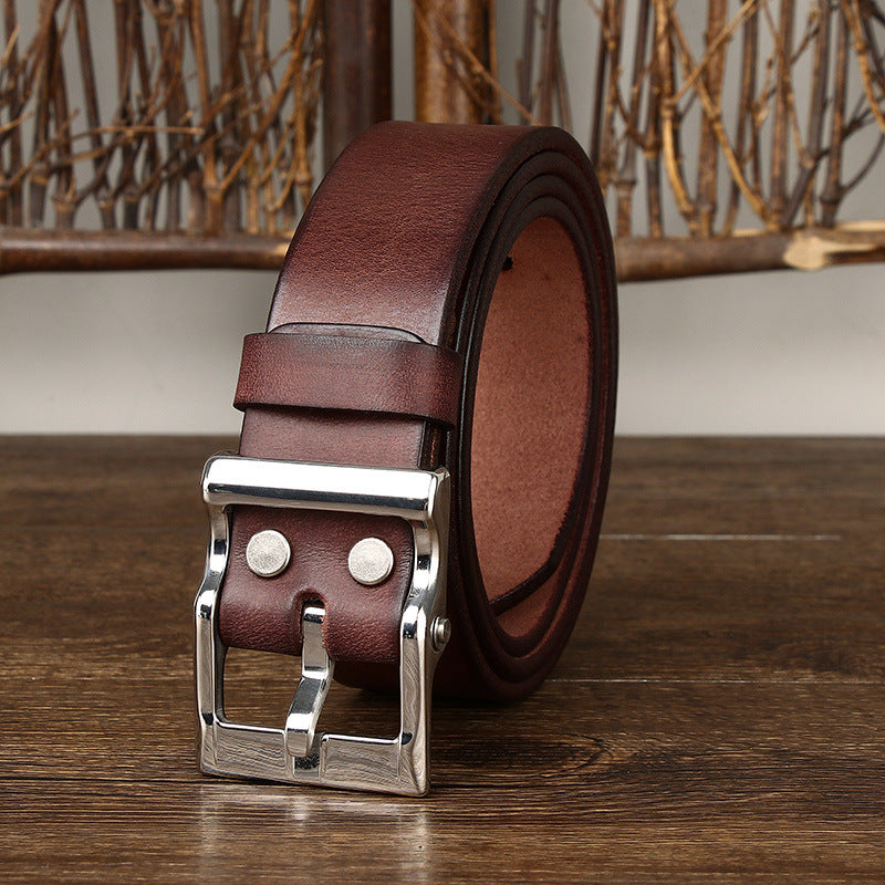 Men’s Retro First Layer Cowhide Leather Belt | Premium Stainless Steel Buckle Waistband | Heavy-Duty All-Match Full-Grain Leather Belt | Vintage Style Men's Executive Belt