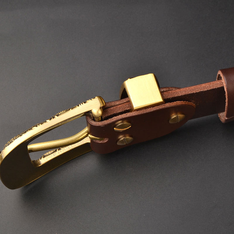 Solid Brass Buckle Men’s Belt | Genuine Full-Grain Leather Casual Belt | High-Sense Handmade Pin Buckle Belt | Trendy Minimalist Leather Waistband | 2026 High-Fashion Durable Business Belt
