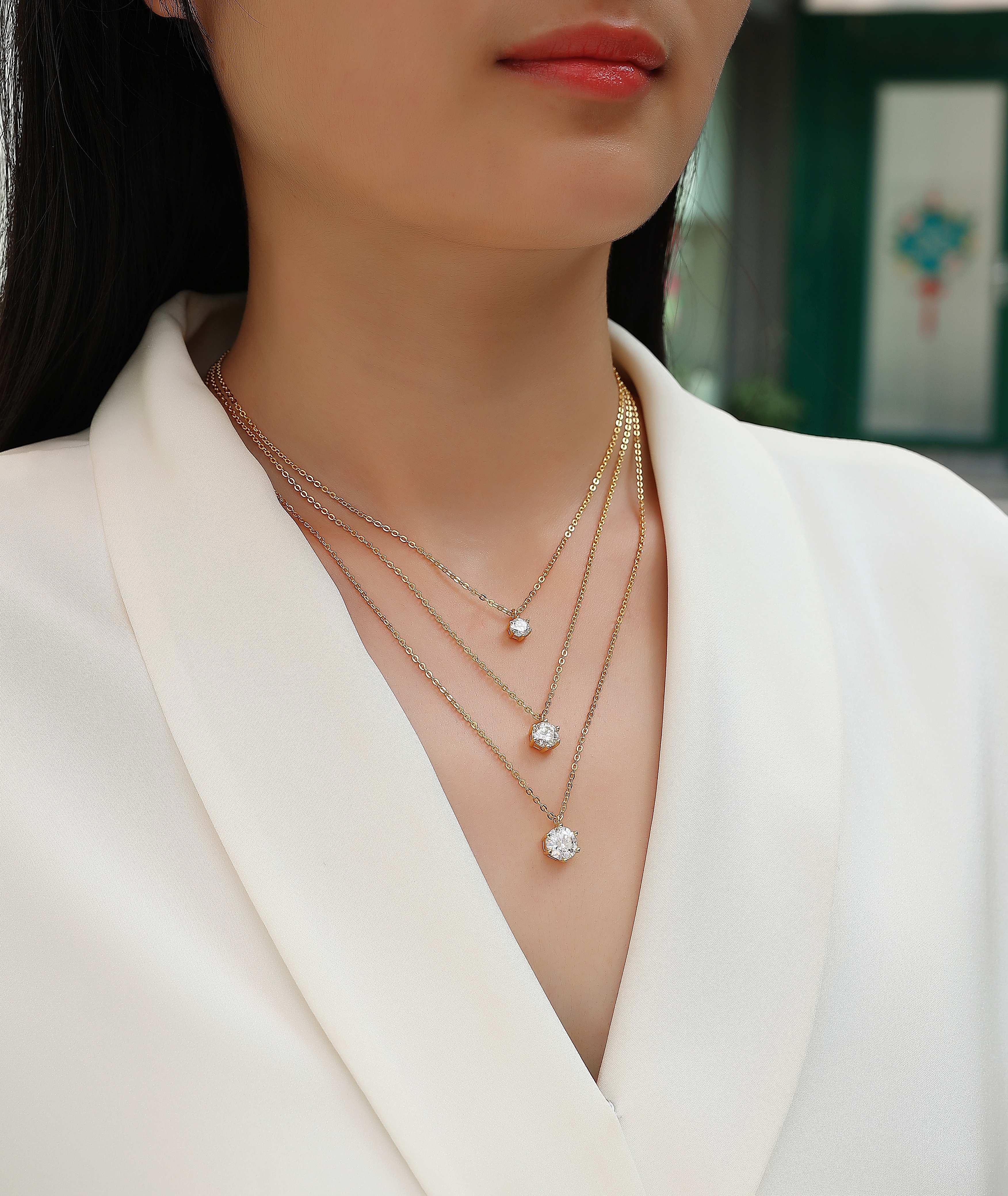 2 Carat Luxury Moissanite Pendant Necklace | S925 Sterling Silver Gold Plated Chain | Minimalist Diamond Alternative Fine Jewelry for Women