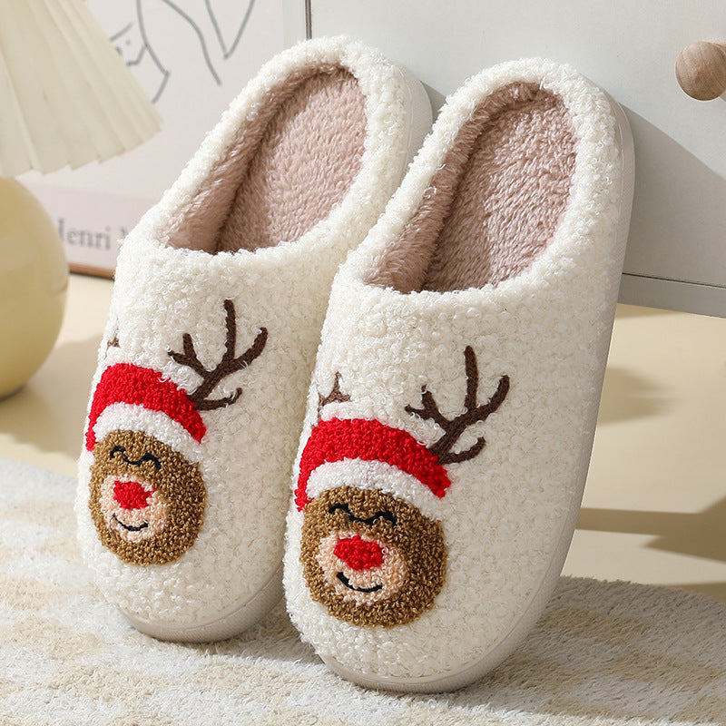 Christmas Santa Claus Home Slippers | Cute Cartoon Winter Warm Cotton Shoes | Unisex Furry Holiday Slippers for Couples | Non-Slip Plush Indoor Footwear