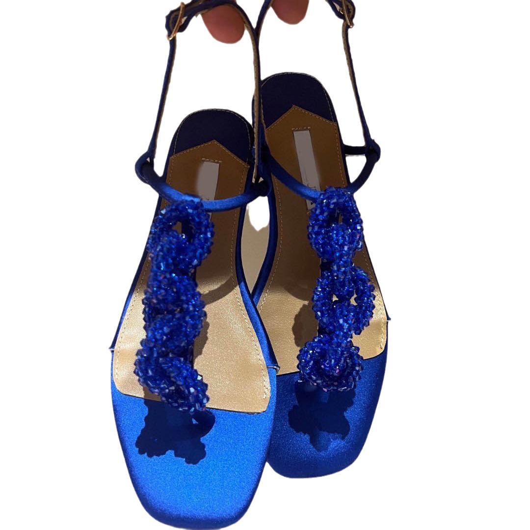 Women’s Crystal String Beads Flat Sandals | Elegant Jeweled Summer Beach Shoes | Modern Sparkling Open-Toe Boho Flats | Trendy Crystal-Embellished Strappy Sandals | 2026 Luxury Vacation Footwear