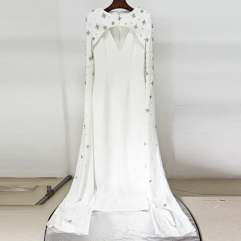 Heavy-Duty Beaded & Diamond Encrusted Off-Shoulder Gown | Luxury Long Evening Dress | Hand-Embellished Royal Banquet Dress | Sophisticated Bridal & Gala Maxi Dress