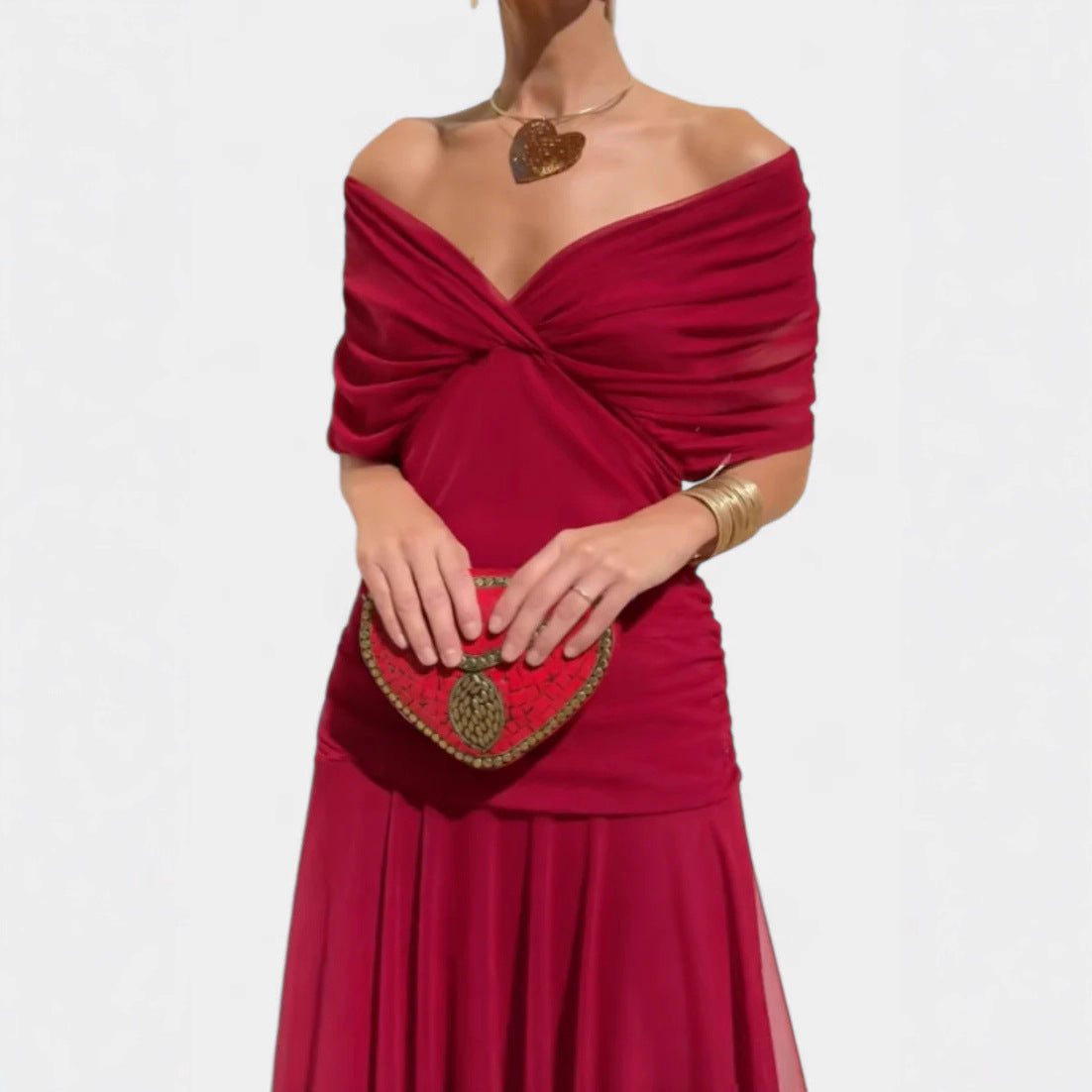 Chiffon Short-sleeved Dress Summer Fashion Print V-neck Long Dress, Women's Clothing