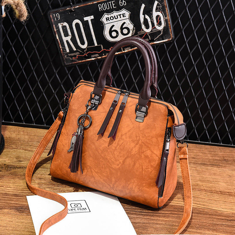 Vintage PU Leather Tassel Handbag for Women | Luxury Large Capacity Top-Handle Tote | Elegant Lady Shoulder Bag with Tassel Detail | Trendy Structured Casual Work Bag | 2026 High-Fashion Retro Leather Tote