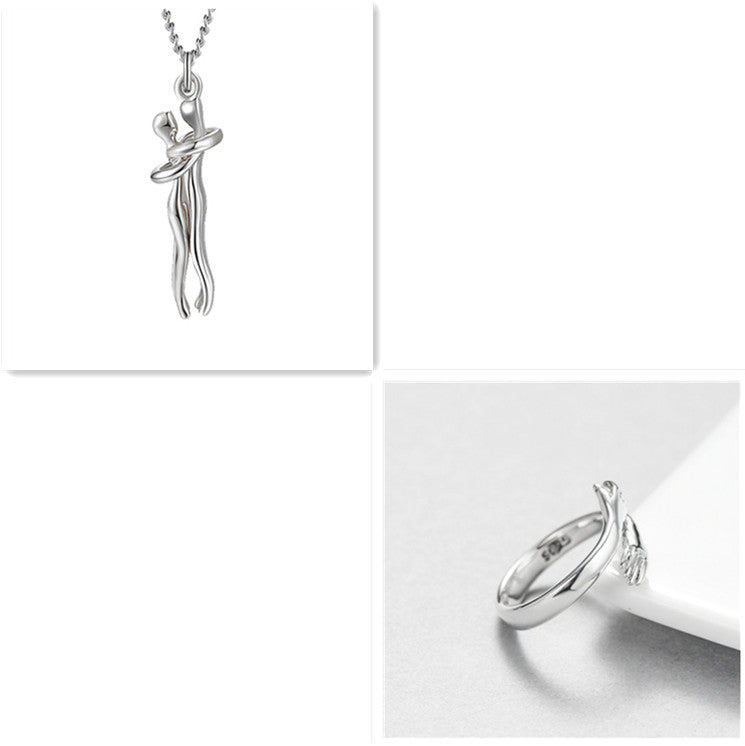 Love Hug Pendant Necklace for Couples | Unisex Romantic Hugging Figure Necklace | Minimalist Clavicle Chain Jewelry | Meaningful Valentine’s Day & Anniversary Gift