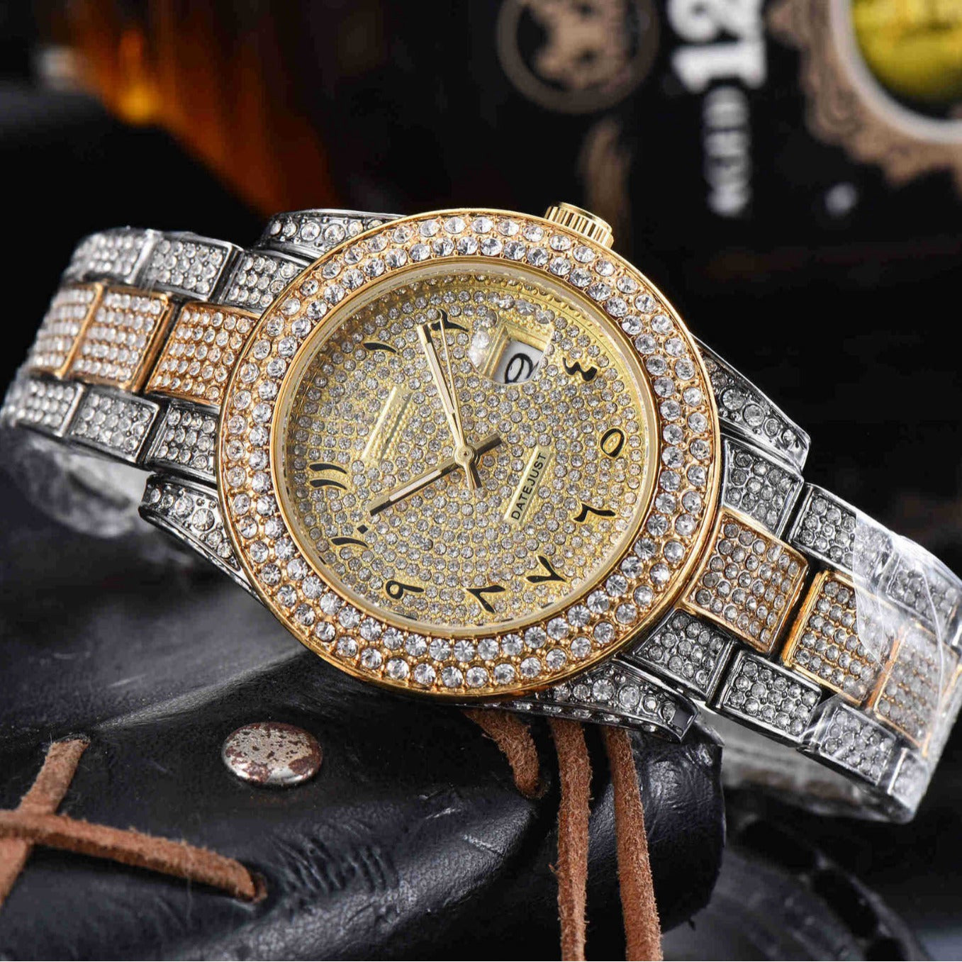 Men’s Luxury Full Diamond Stainless Steel Watch | Iced-Out Quartz Timepiece | Premium Hip-Hop Style Bling Wristwatch | Waterproof Elegant Diamond Studded Men's Watch