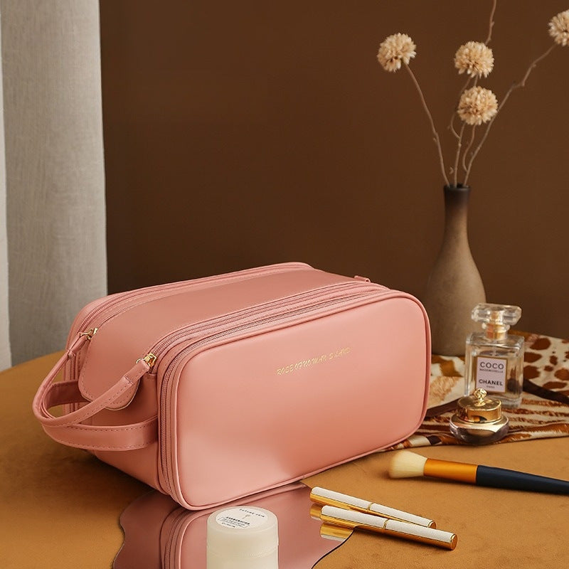 Three-Layer Double Zipper U-Shaped Cosmetic Bag | High-Capacity PU Leather Makeup Organizer | Portable Skincare Storage Bag for Women | Luxury Travel Toiletry Kit Pouch | 2026 High-Fashion Waterproof Vanity Box