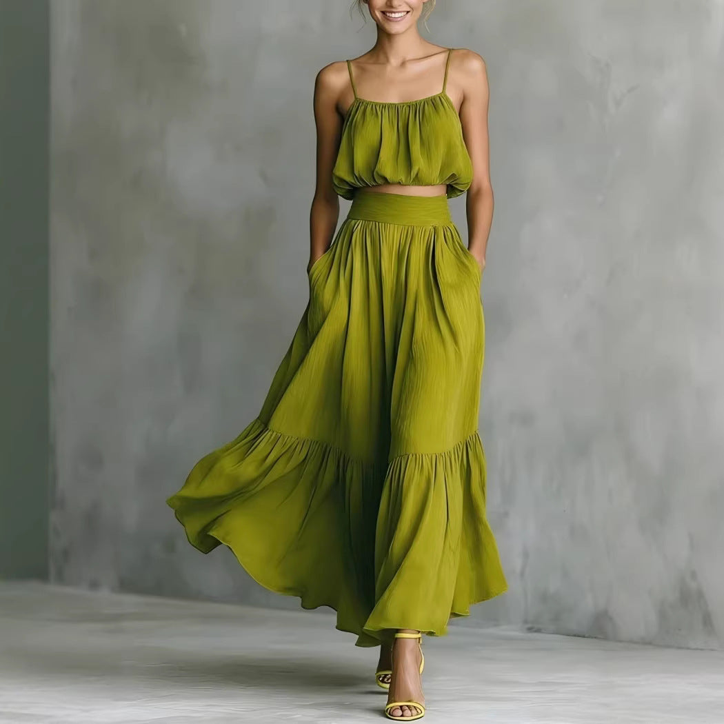 Women’s Two-Piece High-Waist Flared Skirt Set | Elegant Matching Crop Top & Skirt Duo | Luxury Structured Flared Midi Set | Trendy High-Fashion Co-ord Set for Women | 2026 Chic Professional & Social Skirt Suit