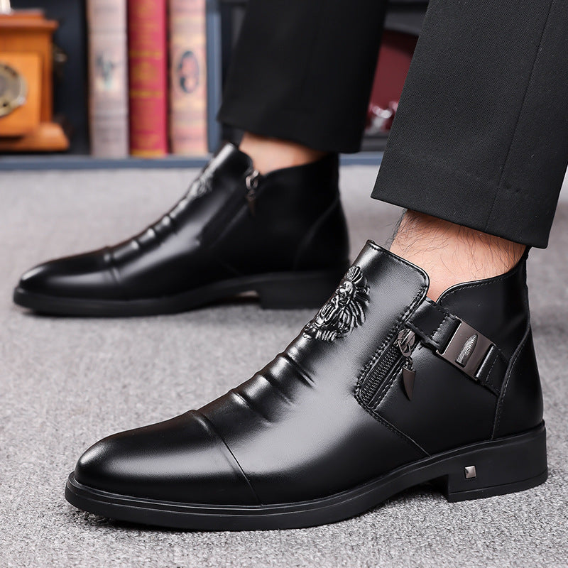 Men’s Retro Wide-Fit Ankle Boots | Trendy Side-Chain Leather Boots | Classic Vintage-Style Biker Boots for Men | High-Sense Comfortable Wide-Toe Boots | 2026 High-Fashion Urban Streetwear Footwear