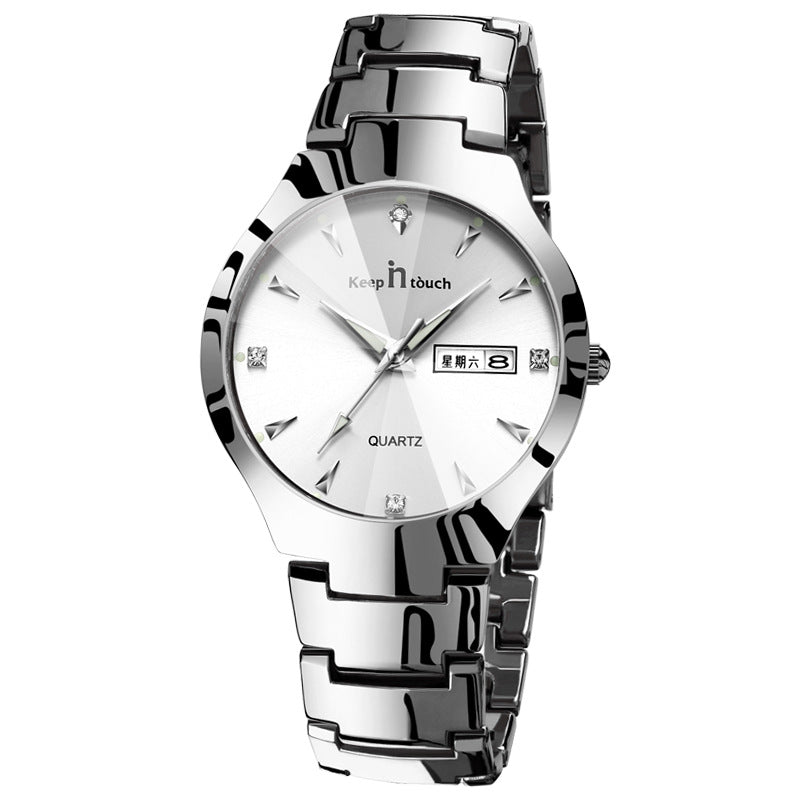 Luxury Luminous Couple Watch Set | Matching Quartz Watches with Calendar | Glow-in-the-Dark Water Resistant Lovers' Timepiece | Elegant Men & Women Business Wristwatch Set