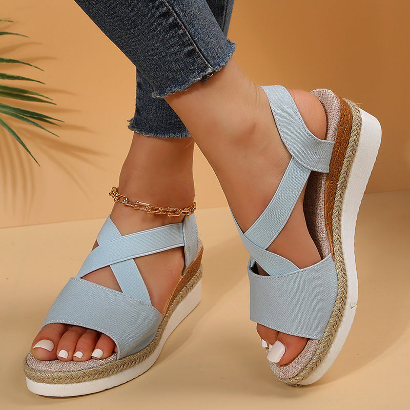 Women’s Cross-Strap Wedge Sandals | Bohemian Platform Gladiator Summer Shoes | Trendy Hemp-Heel Open Toe Sandals | Casual Comfortable High-Heel Beach Sandals | 2026 High-Fashion Lightweight Wedges