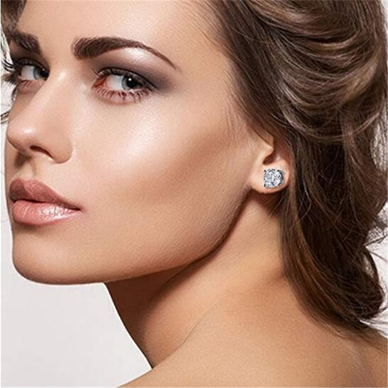 925 Sterling Silver Zircon Stud Earrings | Classic Round Cut Sparkling Crystal Earrings for Women | Hypoallergenic Minimalist Fine Jewelry