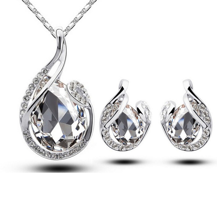 3-Piece Rhinestone Water Drop Jewelry Set | Elegant Necklace & Earrings Set for Women | Sparkling Valentine's Day Gift & Wedding Jewelry
