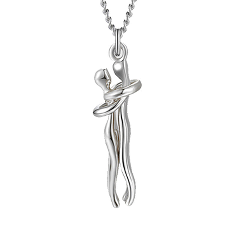 Love Hug Pendant Necklace for Couples | Unisex Romantic Hugging Figure Necklace | Minimalist Clavicle Chain Jewelry | Meaningful Valentine’s Day & Anniversary Gift