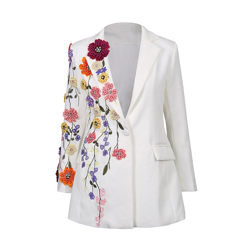 Women’s Elegant Suit with 3D Floral Embroidery | High-Sense Professional Embroidered Blazer & Trousers | Trendy Minimalist Couture Business Suit | Luxury-Label Statuesque Formal Wear | 2026 High-Fashion Radiant Executive Essential