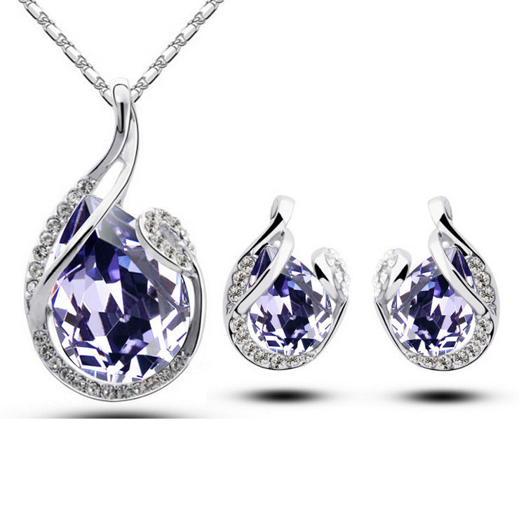 3-Piece Rhinestone Water Drop Jewelry Set | Elegant Necklace & Earrings Set for Women | Sparkling Valentine's Day Gift & Wedding Jewelry