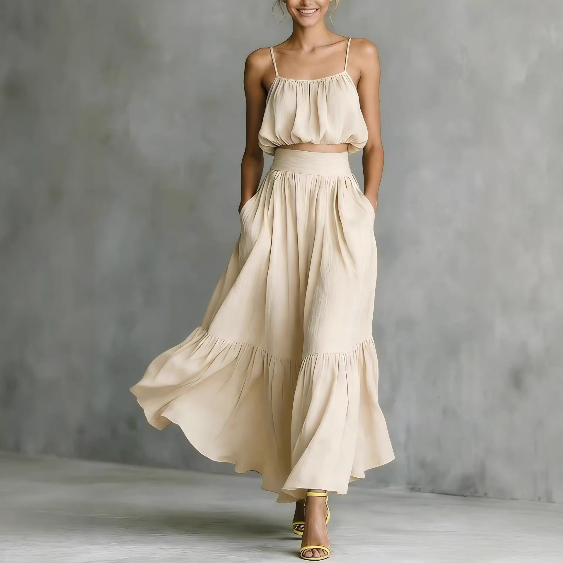 Women’s Two-Piece High-Waist Flared Skirt Set | Elegant Matching Crop Top & Skirt Duo | Luxury Structured Flared Midi Set | Trendy High-Fashion Co-ord Set for Women | 2026 Chic Professional & Social Skirt Suit