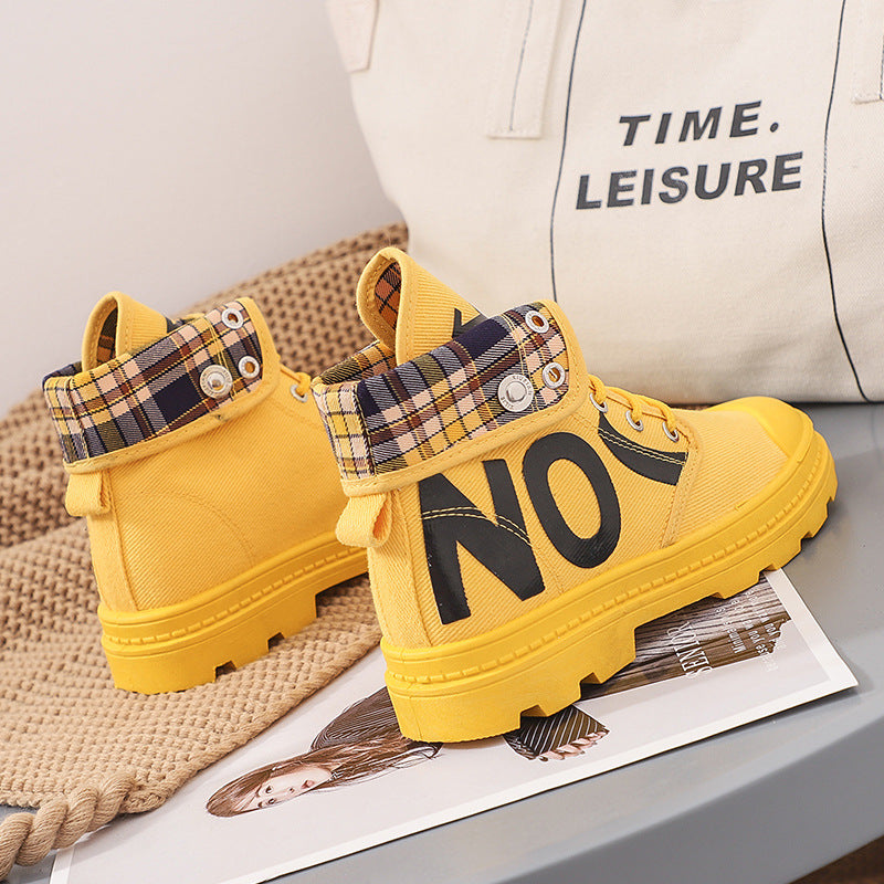 Women’s All-Match High-Top Canvas Boots | Trendy Girls' Short Canvas Sneakers | Modern Urban High-Top Lace-Up Shoes | Breathable Casual Canvas Short Boots for Women