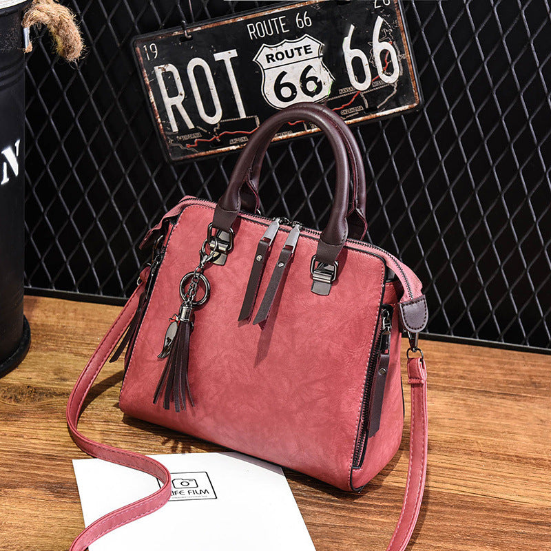 Vintage PU Leather Tassel Handbag for Women | Luxury Large Capacity Top-Handle Tote | Elegant Lady Shoulder Bag with Tassel Detail | Trendy Structured Casual Work Bag | 2026 High-Fashion Retro Leather Tote