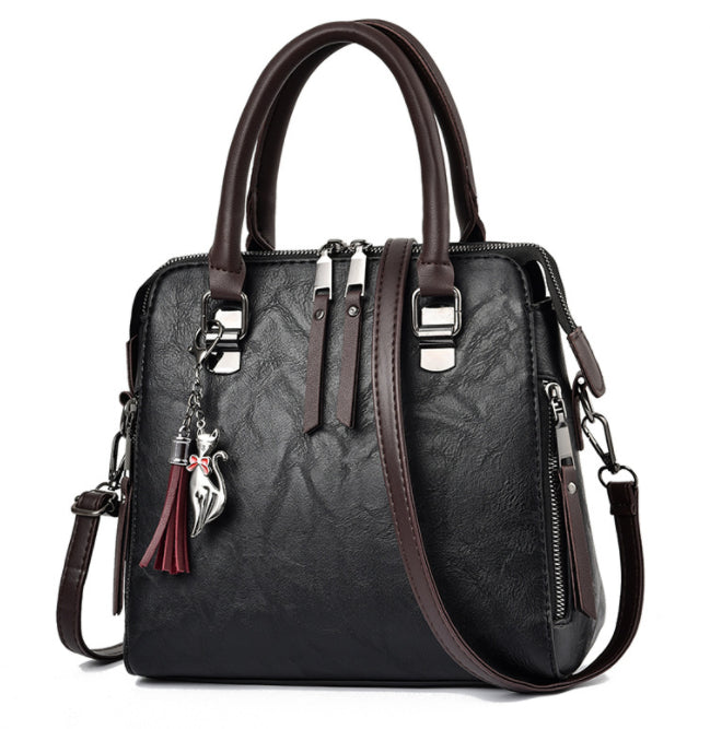 Vintage PU Leather Tassel Handbag for Women | Luxury Large Capacity Top-Handle Tote | Elegant Lady Shoulder Bag with Tassel Detail | Trendy Structured Casual Work Bag | 2026 High-Fashion Retro Leather Tote