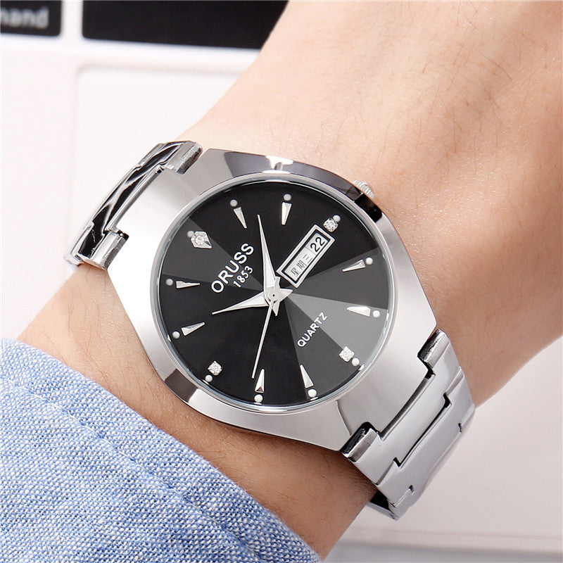 Tungsten Steel Color Waterproof Quartz Watch | Elegant Couple’s Calendar Wristwatch | Fashionable Student Daily Wear Watch | Trendy Minimalist Steel Watch for Men & Women | 2026 High-Fashion Precision Timepiece