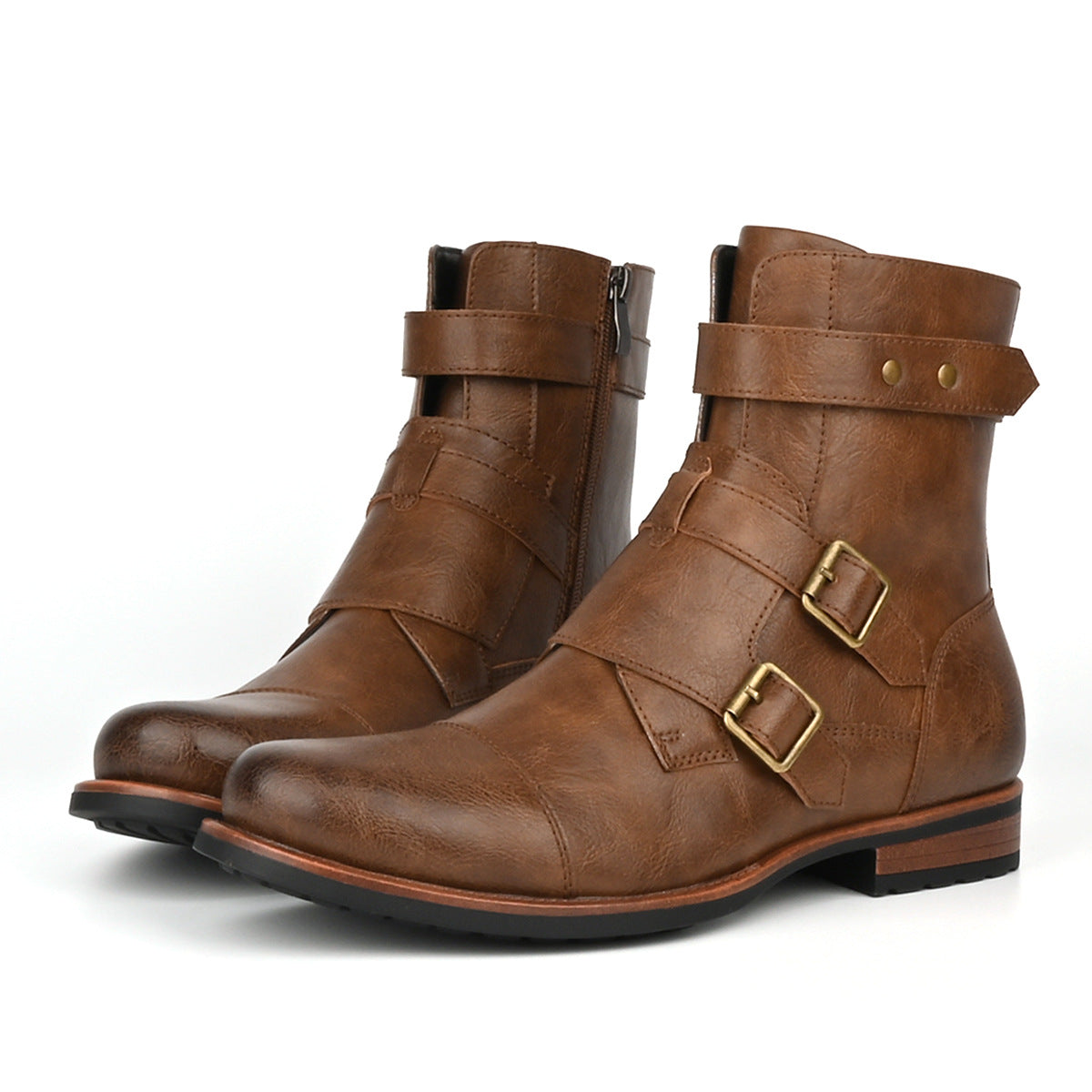 Men’s Minimalist Denim Vintage Boots | Metal Buckle Side-Zip Casual Boots | Low-Heeled Rugged Denim Footwear | Modern Retro Streetwear Boots for Men