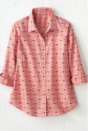 Women’s Simple Floral Print Long-Sleeve Shirt | Elegant Minimalist Floral Blouse | Casual Button-Down Nature-Inspired Top | Sophisticated "High-Sense" Floral Shirt for Women | 2026 Spring Collection