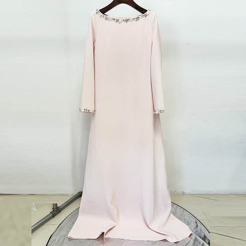 Fashionable Minimalist Beaded Long Dress | Loose-Fitting Elegant Maxi Dress | High-Sense Chic Casual Gown | Sophisticated Oversized Beaded Dress for Women