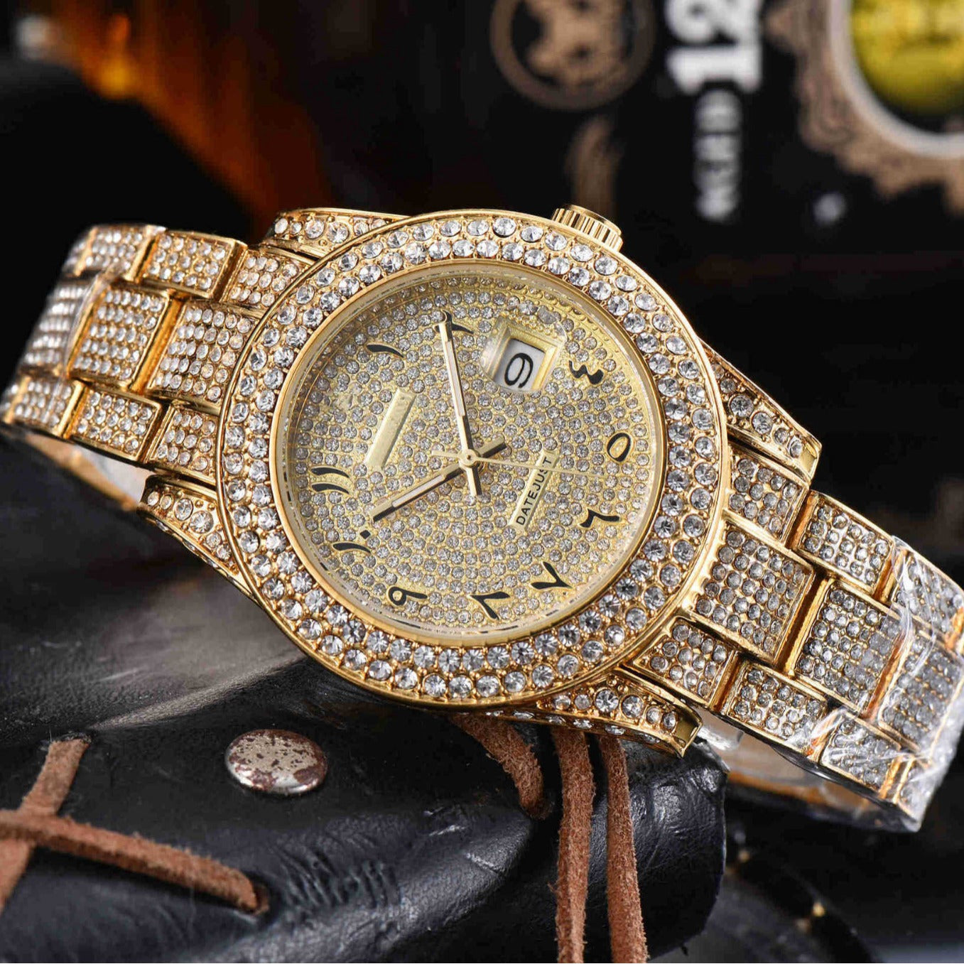 Men’s Luxury Full Diamond Stainless Steel Watch | Iced-Out Quartz Timepiece | Premium Hip-Hop Style Bling Wristwatch | Waterproof Elegant Diamond Studded Men's Watch