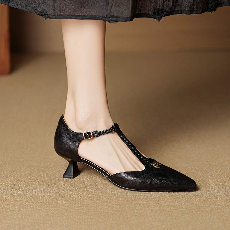 Women’s French Retro Camellia Ballet Flats | Elegant Stiletto Heel Pointed Toe Pumps | High-Sense Camellia Embellished Evening Heels | Chic Vintage-Inspired Luxury Dress Shoes