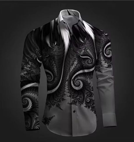 Men's Autumn & Winter Printed Dress Shirt | Slim Fit Long Sleeve Casual Social Shirt | Premium Designer Patterned Formal Shirt for Men