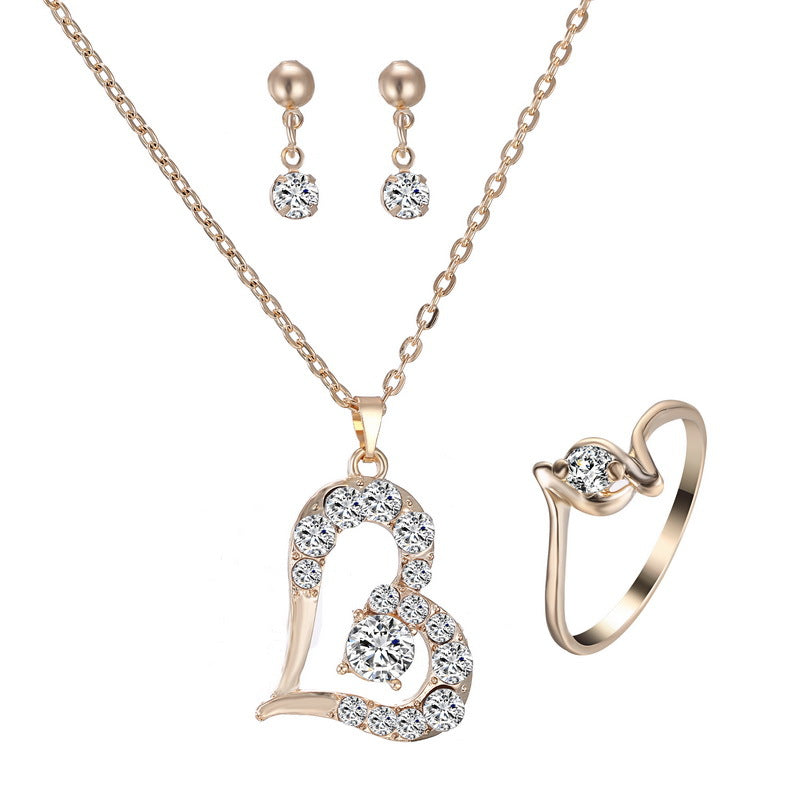 Radiant Heart Pendant Jewelry Set | Sparkling Rhinestone Necklace & Earrings Suite | Romantic Crystal Heart Jewelry for Women | Elegant Anniversary & Wedding Gift Set