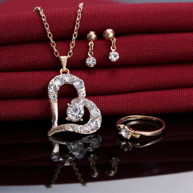 Radiant Heart Pendant Jewelry Set | Sparkling Rhinestone Necklace & Earrings Suite | Romantic Crystal Heart Jewelry for Women | Elegant Anniversary & Wedding Gift Set