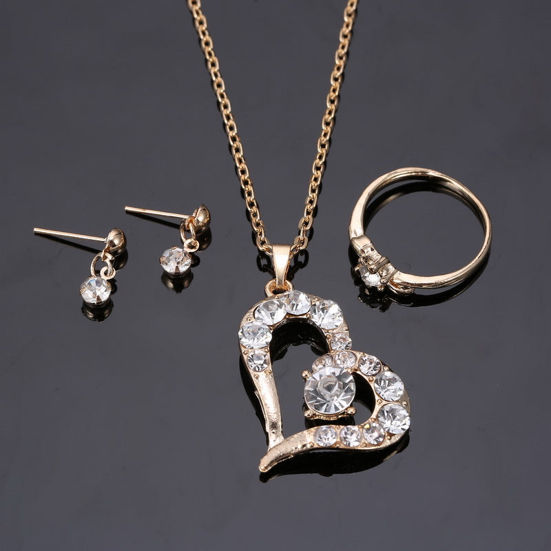 Radiant Heart Pendant Jewelry Set | Sparkling Rhinestone Necklace & Earrings Suite | Romantic Crystal Heart Jewelry for Women | Elegant Anniversary & Wedding Gift Set