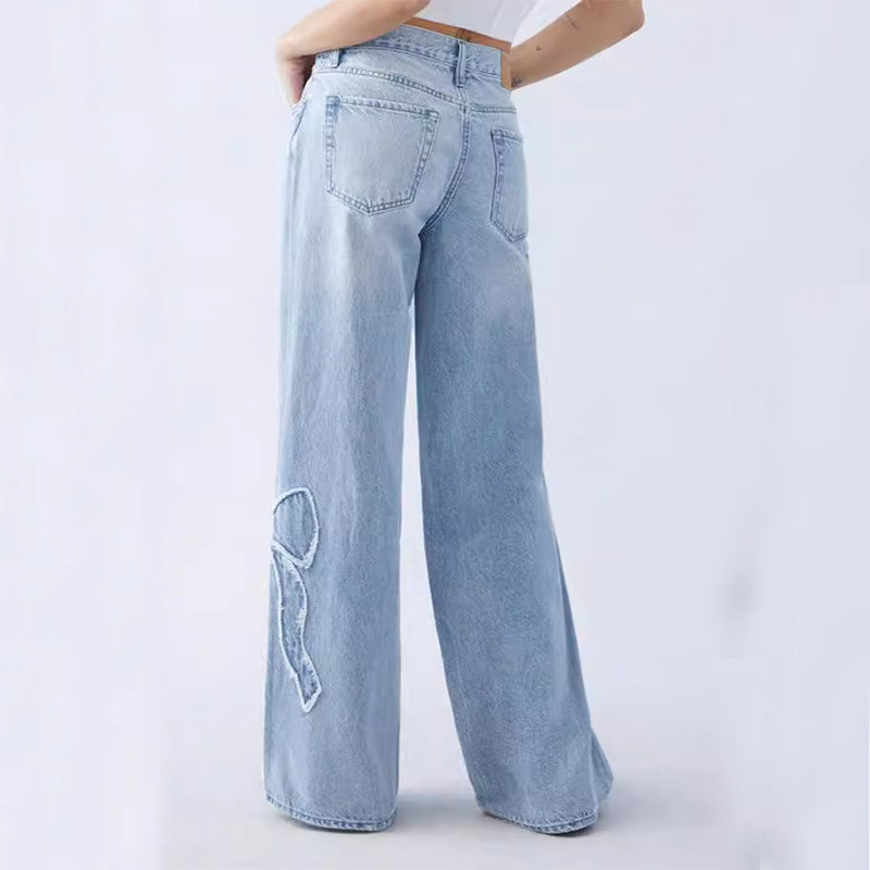 Women’s Butterfly Embroidered Baggy Jeans | Straight Leg Street-Style Trousers | Trendy Side Frayed Denim Pants | Y2K Aesthetic "Hot Girl" Baggy Jeans | 2026 Urban Fashion Wide-Leg Denim