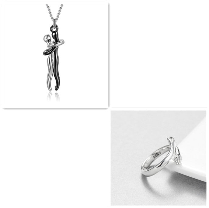 Love Hug Pendant Necklace for Couples | Unisex Romantic Hugging Figure Necklace | Minimalist Clavicle Chain Jewelry | Meaningful Valentine’s Day & Anniversary Gift