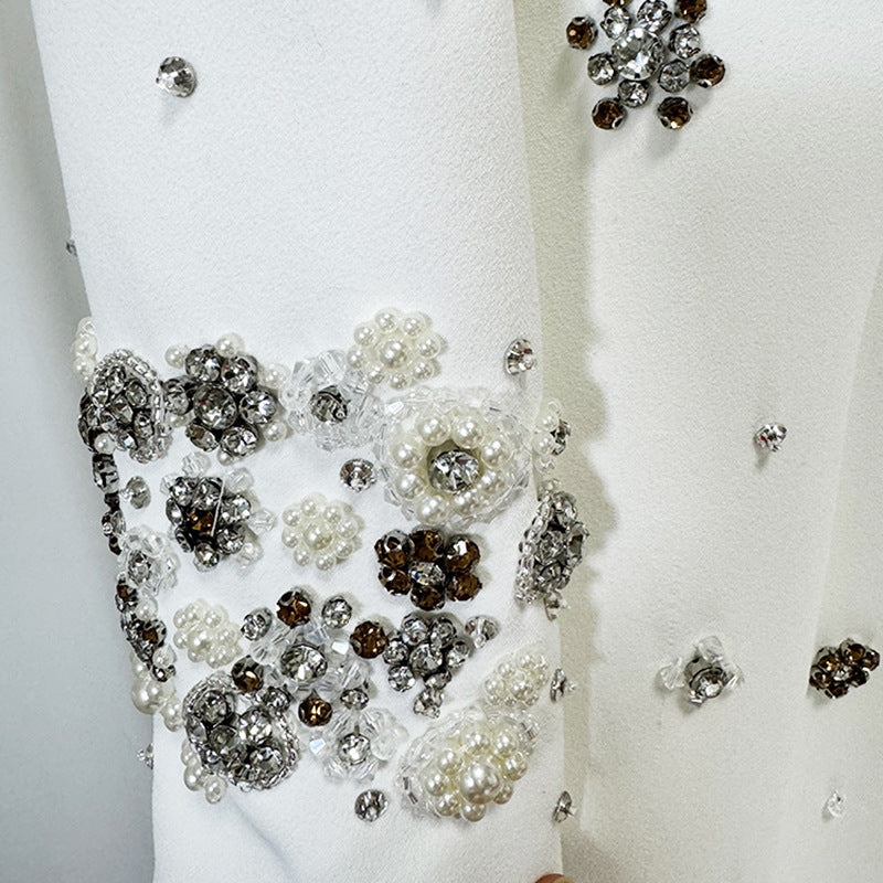 Luxury Heavy-Duty Beaded & Diamond Embellished Maxi Dress | Slim-Fit Glamour Evening Gown | Sparkling Formal Banquet Dress | High-End Red Carpet Embellished Dress