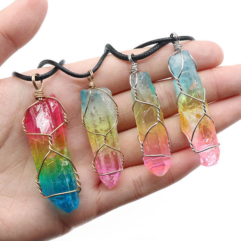 Stone Crystal Pillar Tree Of Life Pendant Ins Fashion Necklace