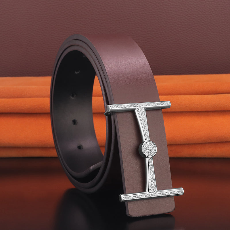 Men’s Smooth Buckle Leather Belt | Modern Simple Youth Fashion Waistband | Sleek Minimalist Casual Belt for Men | Trendy High-Sense Smooth Finish Belt