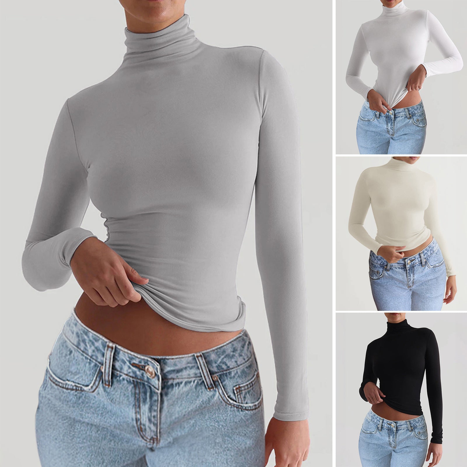 Women’s Y2K Slim Fit Turtleneck T-Shirt | Elegant Long Sleeve Mock Neck Pullover | Casual Tight-Fit Basic Top | Modern Minimalist Streetwear Pullover for Women | 2026 Trend Essential