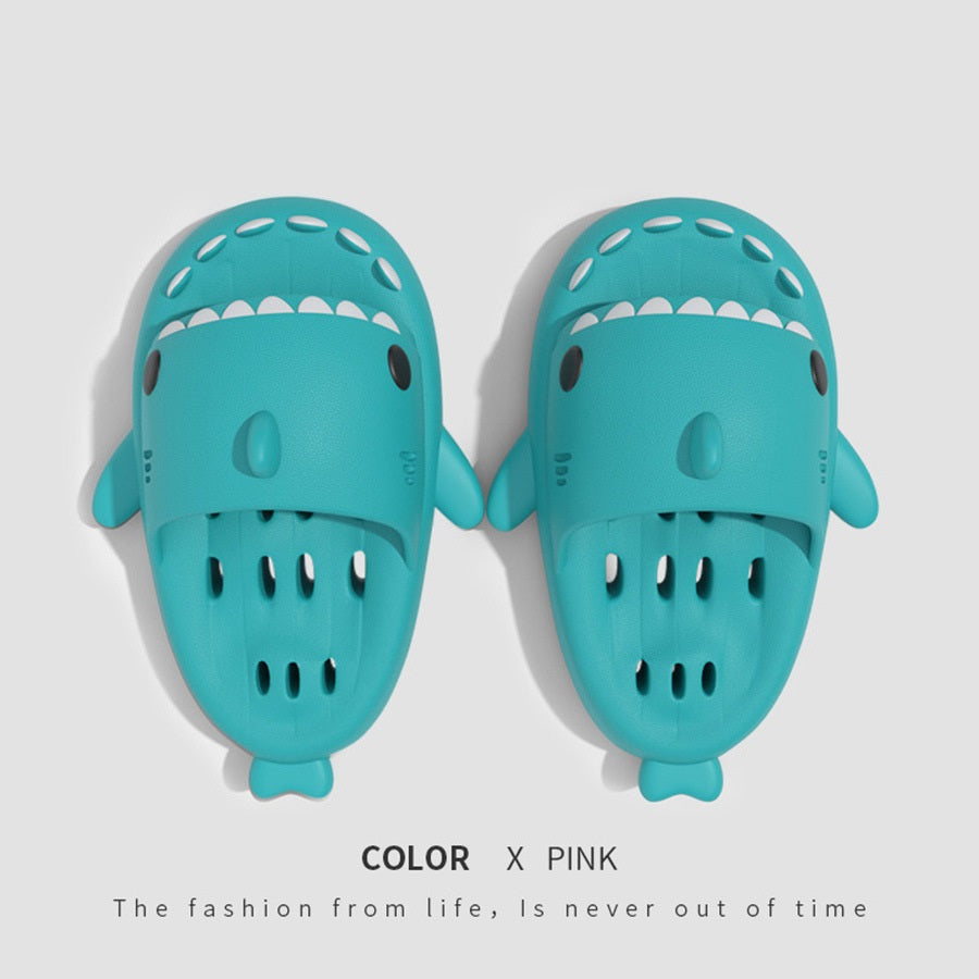 Shark Slippers with Drain Holes | High-Sense Quick-Drying Shower Shoes | Trendy Minimalist EVA Pool Shark Slides | Luxury-Label Statuesque Radiant Beach Sandals | 2026 High-Fashion Emerald-Luxe Essential
