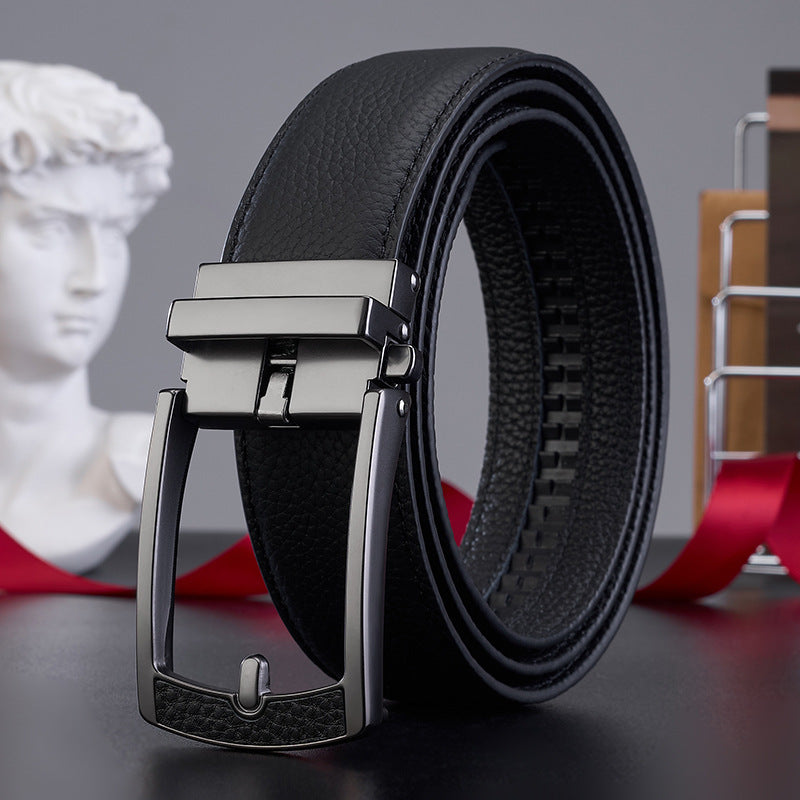 Men’s Lychee Grain Leather Belt | High-Sense Automatic Buckle Casual Waistband | Trendy Minimalist Professional All-Match Belt | Luxury-Label Statuesque Men’s Accessory | 2026 High-Fashion Radiant Urban Essential