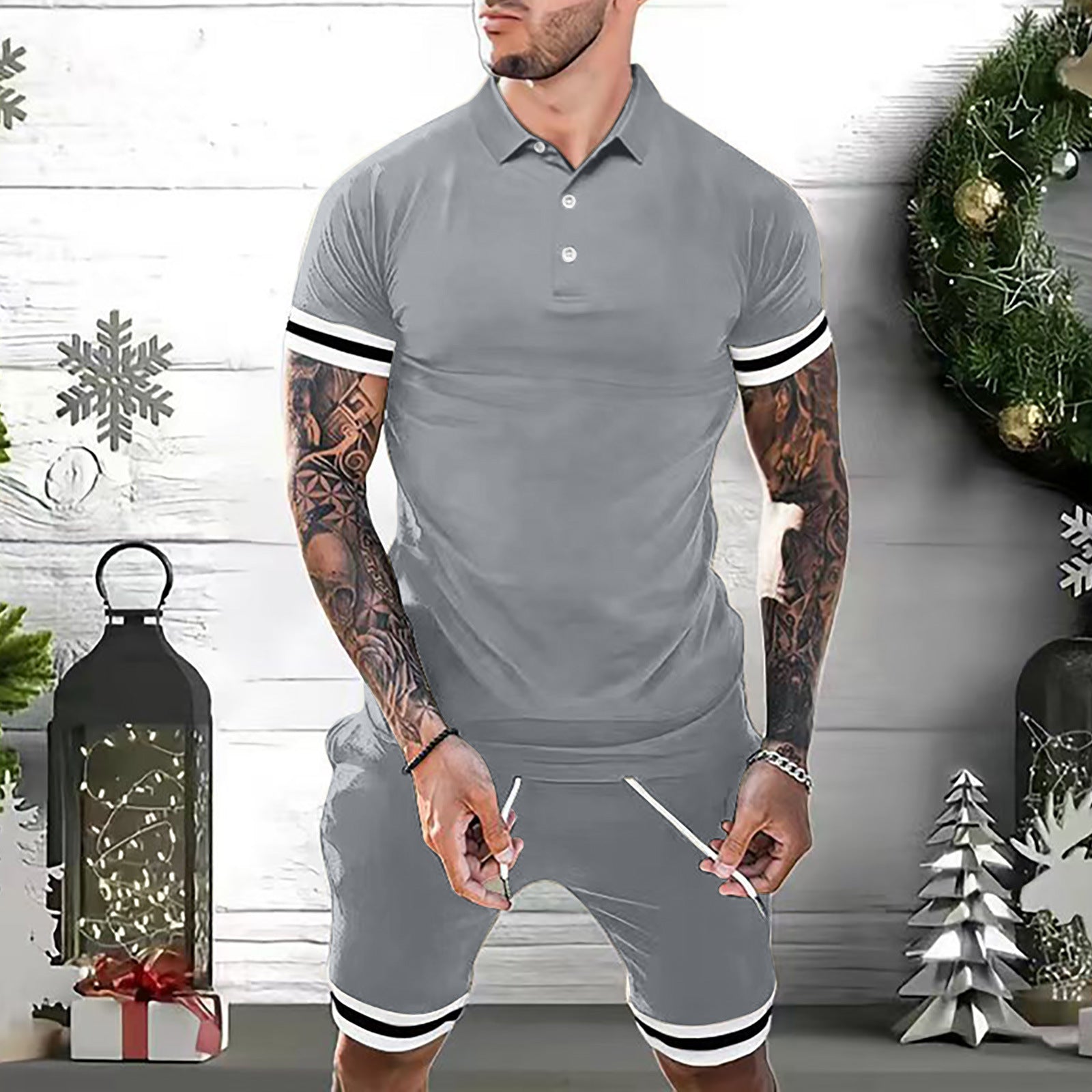 Men’s 2-Piece Fashion Polo & Shorts Set | High-Sense Summer Tracksuit Outfits | Trendy Minimalist Casual Short Sleeve Set | Luxury-Label Statuesque Radiant Activewear | 2026 High-Fashion Urban-Luxe Essential