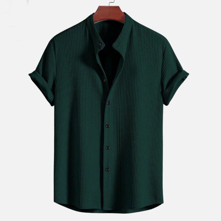 Men’s Short Sleeve Loose Summer Shirt | High-Sense Casual Professional Top | Trendy Minimalist Breathable Resort Wear | Luxury-Label Statuesque Radiant Apparel | 2026 High-Fashion Emerald-Luxe Essential